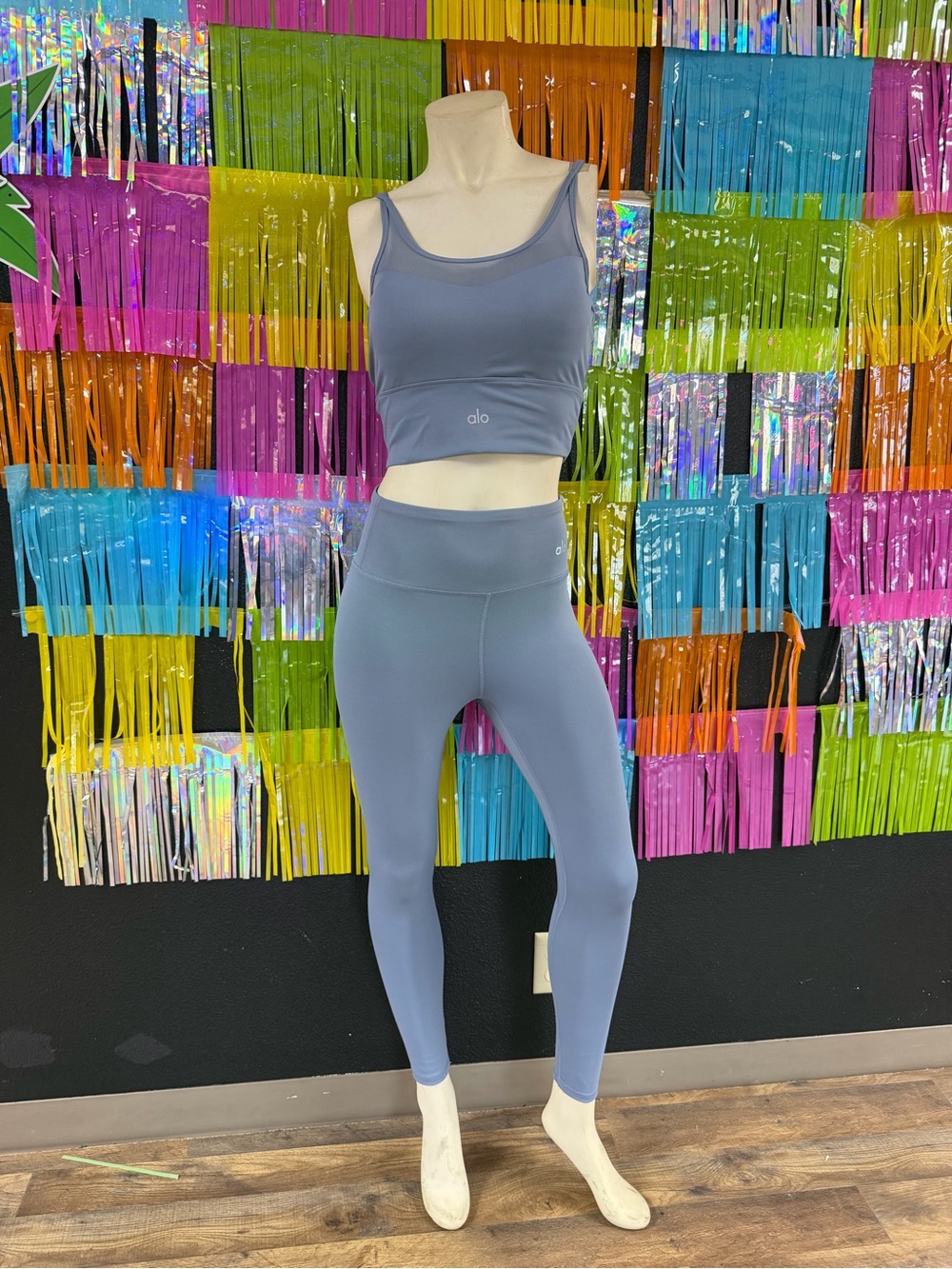 ALO Yoga Slate Blue Seamless High-Waist Leggings & Crop Tank Set